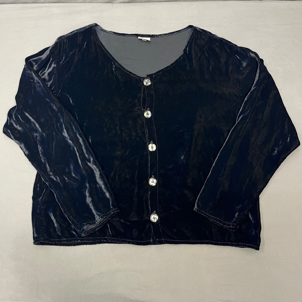 CP Shades San Francisco Black Velvet‎ Button Front Cardigan Top Womens Medium